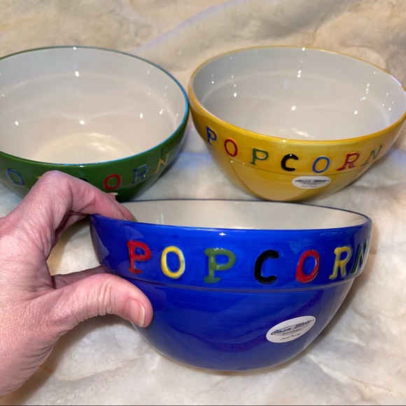 Super cute lot of three popcorn bowls unused new hand painted - Picture 2 of 5
